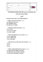 English Worksheet: Extensive Reading quiz