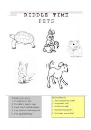 English Worksheet: Riddle Time: Pets