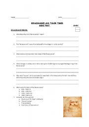 English worksheet: Renaissance andTudor Times Quiz