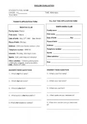 English Worksheet: EVALUATION SHEET