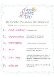 English Worksheet: Mothers Day Vocabulary