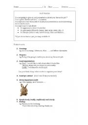 English worksheet: Oral Presentation about a Pet