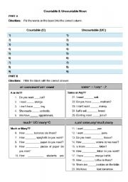 English Worksheet: Countable & Uncountable a/an, much/many, some/any