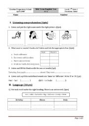 English Worksheet: mid term test n3 tunisian 7th formers 