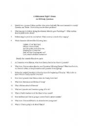 English Worksheet: Midsummer Nights Dream Act III Questions