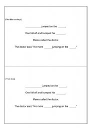 English Worksheet: Five little monkeys - Fill in the blanks