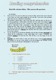 English Worksheet: Reading Comprehension