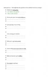 English Worksheet: Questions  - simple and wh -questions
