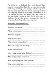 English Worksheet: reading comprehension