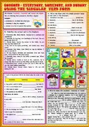 English Worksheet: Everybody, somebody, and anybody using the singular verb form