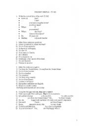 English worksheet: Present Simple TO BE Exercises