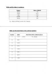 English Worksheet: write sentences using ordinal numbers