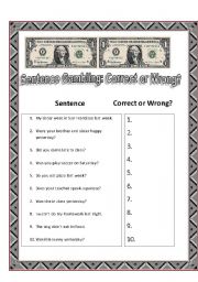 English Worksheet: Sentence Gambling