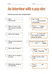English Worksheet: An interview with a pop star: past simple