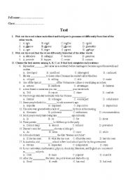 English Worksheet: test for reading, grammar and listening