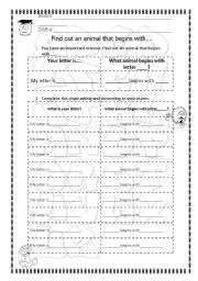 English worksheet: Find out an animal that begins with
