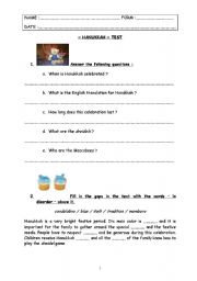 English worksheet: special days - test step 12 - Hanukkah
