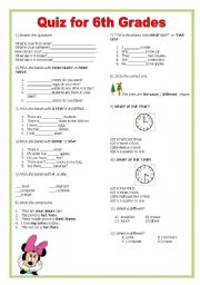 quiz for 6th grades