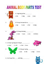 English Worksheet: Animal Body Parts Test