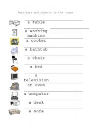 English worksheet: furniture and objects