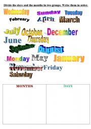 English Worksheet: Days and months