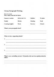 English worksheet: Group Paragraph Writing