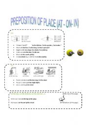 English Worksheet: Prepositon of Place (At -On- In)