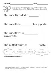 English Worksheet: ButterflyCloze