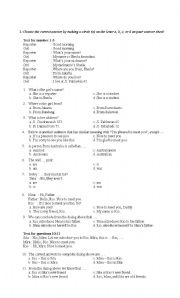 English Multiple Choice Test Elementary Level