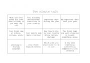 English Worksheet: Two minute talk