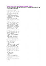 English worksheet: Song by Green day:  Boulevard of broken dreams