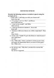 English worksheet: Reported Speech practice