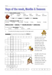 English Worksheet: Months of the year, days of the week and seasons