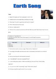 English Worksheet: Earth song - analysis (part II)