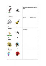 English worksheet: Can and cant