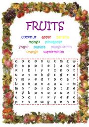 English Worksheet: fruit word serch