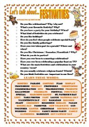 English Worksheet: LETS TALK ABOUT FESTIVITIES (SPEAKING SERIES 14)