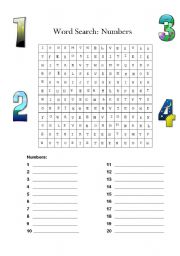English Worksheet: Word search numbers