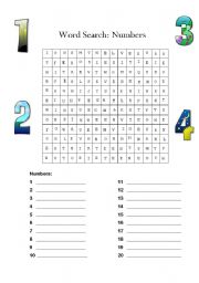 English Worksheet: Word search numbers