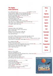 English Worksheet: Hotel California Lyrics by The Eagles