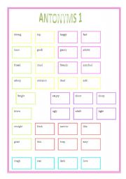 English worksheet: ANTONYMS