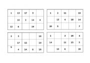 English Worksheet: Numbers 1 to 20 BINGO