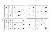 English Worksheet: Numbers 1 to 20 BINGO