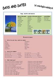 English Worksheet: Vocabulary revision 08 - Days and dates