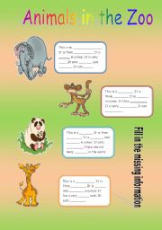 English Worksheet: Animals in the Zoo