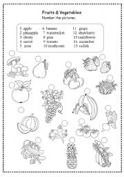 English Worksheet: fruits and vegetables