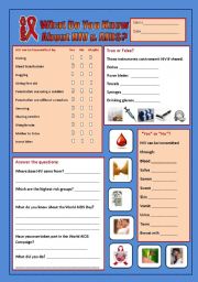 English Worksheet: What Do You Know About HIV & AIDS?