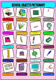 English Worksheet: SCHOOL OBJECTS PICTIONARY