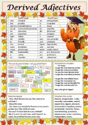 English Worksheet: Derived Adjectives