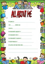 English Worksheet: All About Me